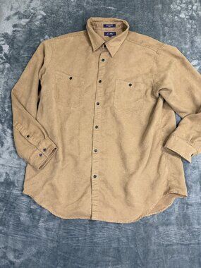 J. Ashford Mens Tan Long Sleeve Button-Up Shirt XL Polyester Casual